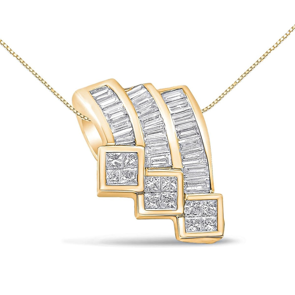 14K White Gold 1 1/2 Cttw Invisible Set Princess and Channel Set Baguette-cut Diamond Triple Curve Pendant Necklace (G-H Color, SI1-SI2 Clarity) - NO CHAIN INCLUDED - Necklaces - Custom Crafting Alliance, LLC
