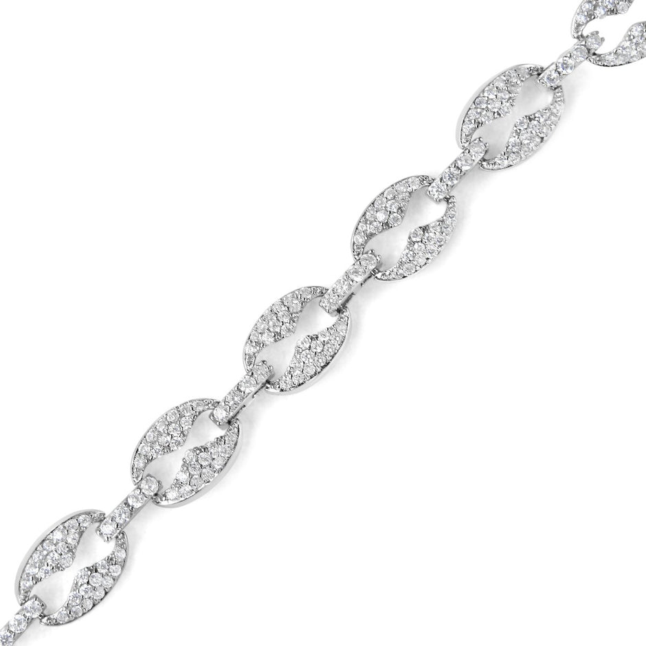 14K White Gold 1 1/2 Cttw Round Diamond Set Link Bracelet (I-J Color, I1-I2 Clarity) - 7