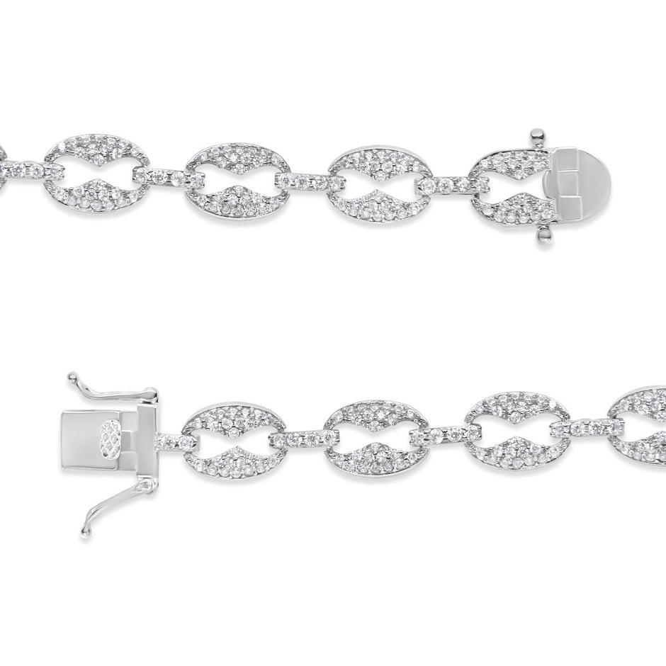 14K White Gold 1 1/2 Cttw Round Diamond Set Link Bracelet (I-J Color, I1-I2 Clarity) - 7
