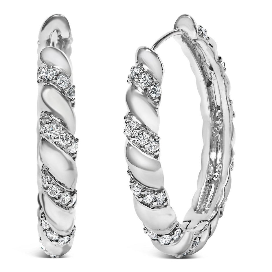 14K White Gold 1 1/5 Cttw Lab Grown Diamond Swirl Design 1" Inch Hoop Earrings (F-G Color, VS1-VS2 Clarity) - Earrings - Custom Crafting Alliance, LLC