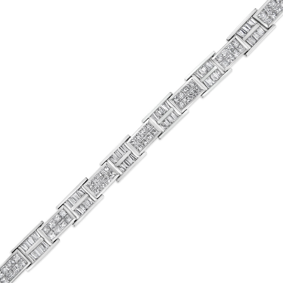 14K White Gold 10 5/8 Cttw Diamond Panel Link Bracelet - 7