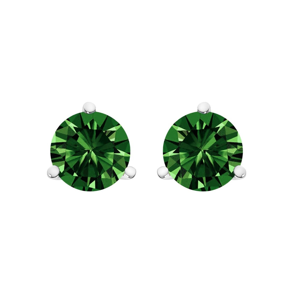 14K White Gold 1.0 Cttw 3-Prong Martini Set Lab Grown Green Diamond Solitaire Stud Earrings - Earrings - Custom Crafting Alliance, LLC