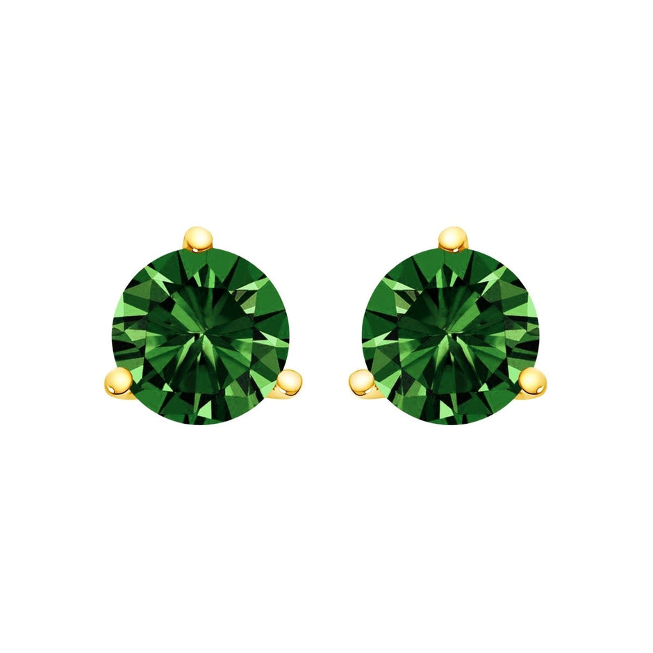 14K White Gold 1.0 Cttw 3-Prong Martini Set Lab Grown Green Diamond Solitaire Stud Earrings - Earrings - Custom Crafting Alliance, LLC