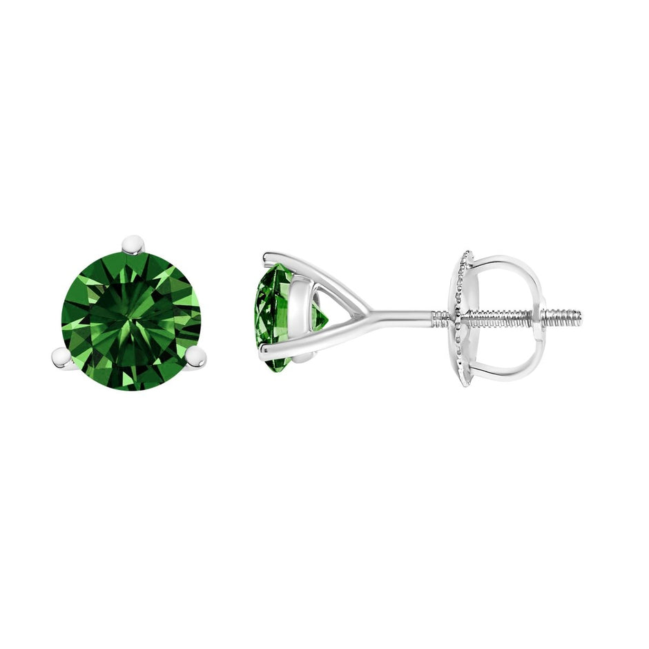 14K White Gold 1.0 Cttw 3-Prong Martini Set Lab Grown Green Diamond Solitaire Stud Earrings - Earrings - Custom Crafting Alliance, LLC