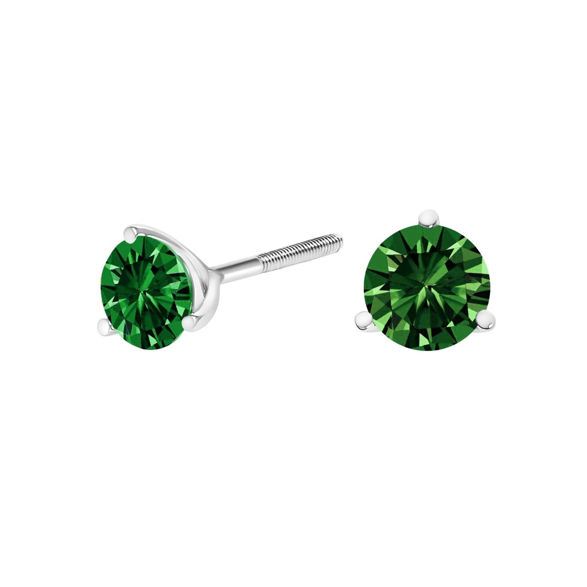 14K White Gold 1.0 Cttw 3-Prong Martini Set Lab Grown Green Diamond Solitaire Stud Earrings - Earrings - Custom Crafting Alliance, LLC