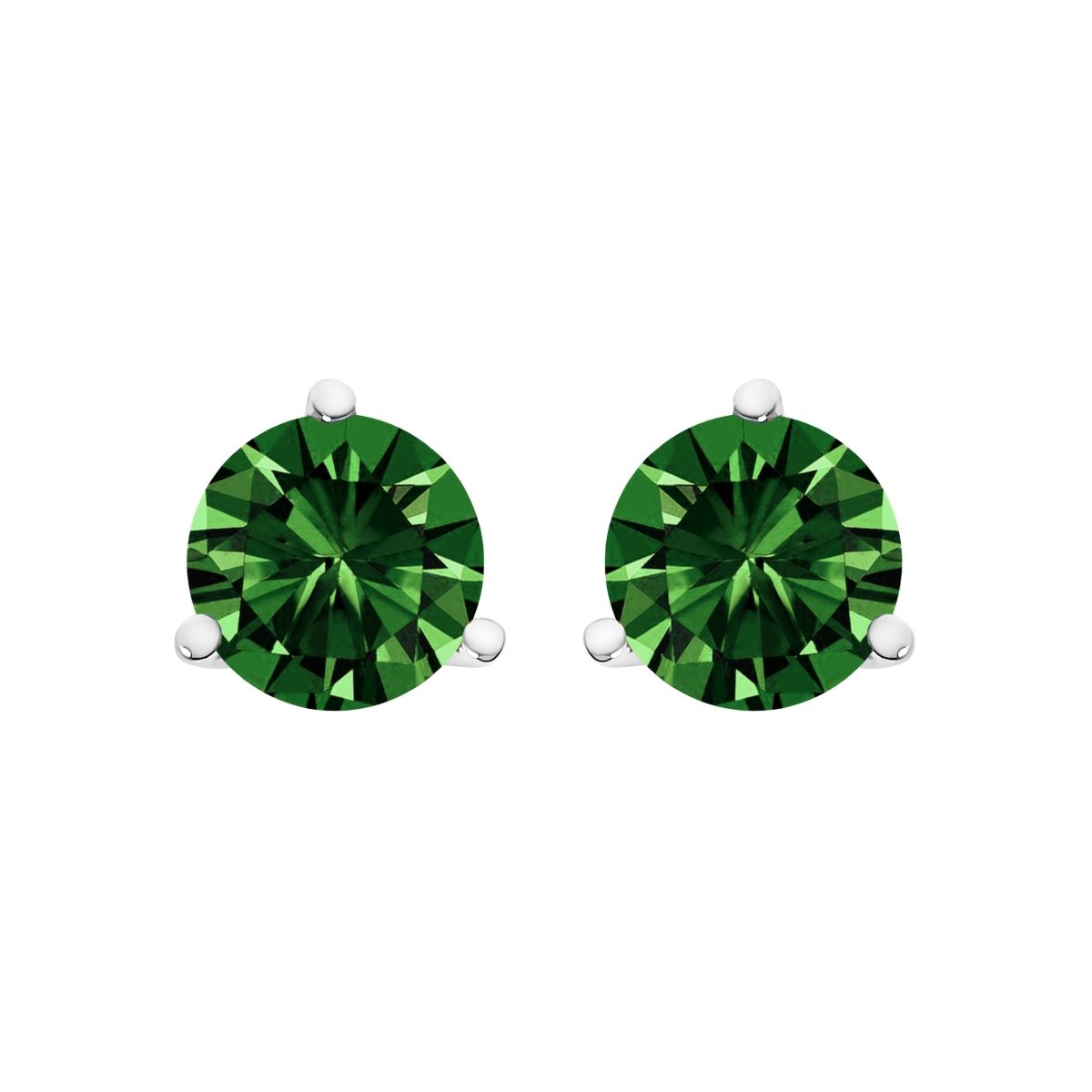 14K White Gold 1.0 Cttw 3-Prong Martini Set Lab Grown Green Diamond Solitaire Stud Earrings - Earrings - Custom Crafting Alliance, LLC