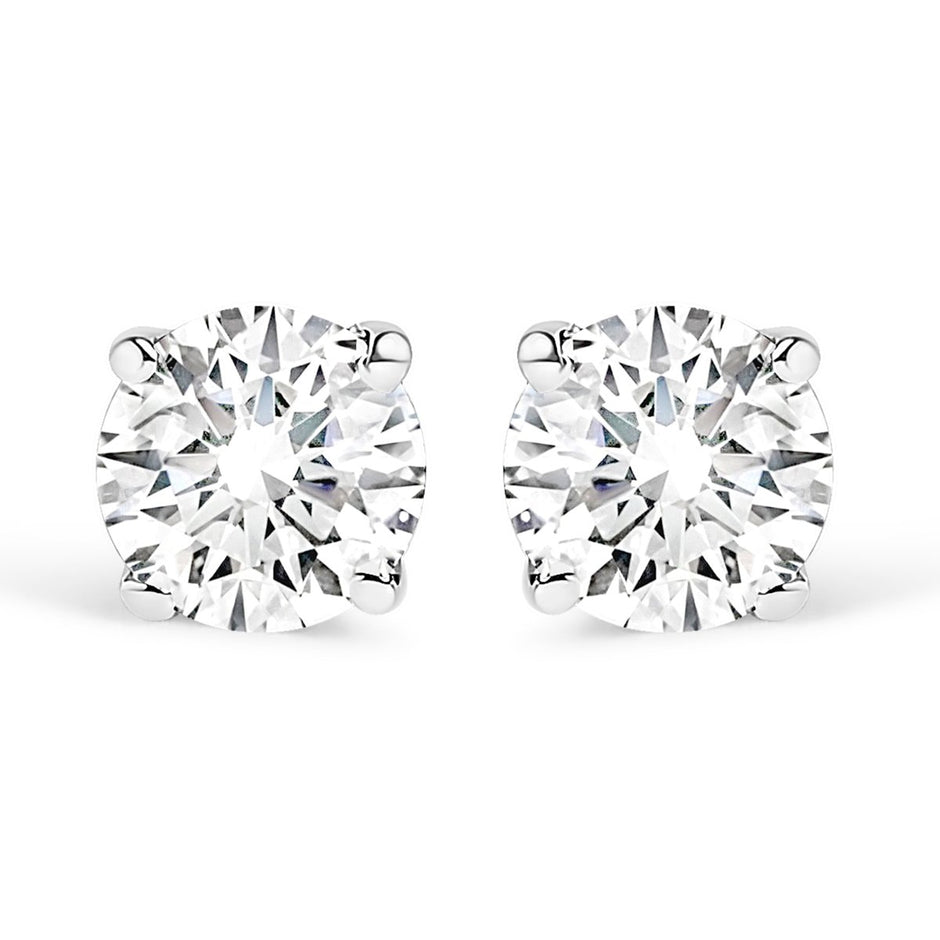 14K White Gold 1.0 Cttw 4-Prong Set Brilliant Round-Cut Solitaire Lab Grown Diamond Push Back Stud Earrings (E-F Color, VVS2-VS1 Clarity) - Earrings - Custom Crafting Alliance, LLC