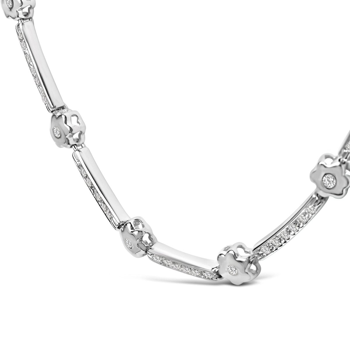 14K White Gold 1.0 Cttw Diamond Flower and Bar Station Necklace - Necklaces - Custom Crafting Alliance, LLC