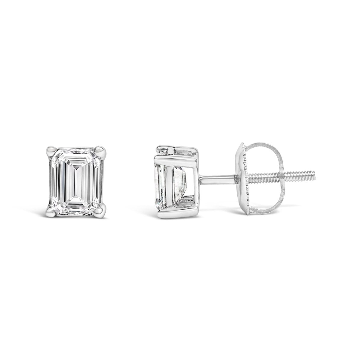 14K White Gold 1.0 Cttw Emerald Cut Lab-Grown Diamond Solitaire Stud Earrings (F-G Color, VS1-VS2 Clarity) - Earrings - Custom Crafting Alliance, LLC