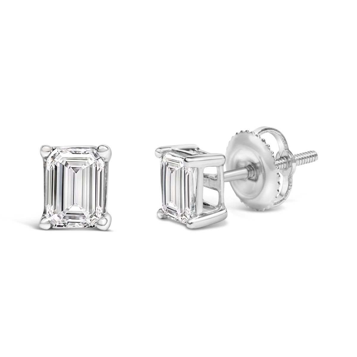 14K White Gold 1.0 Cttw Emerald Cut Lab-Grown Diamond Solitaire Stud Earrings (F-G Color, VS1-VS2 Clarity) - Earrings - Custom Crafting Alliance, LLC