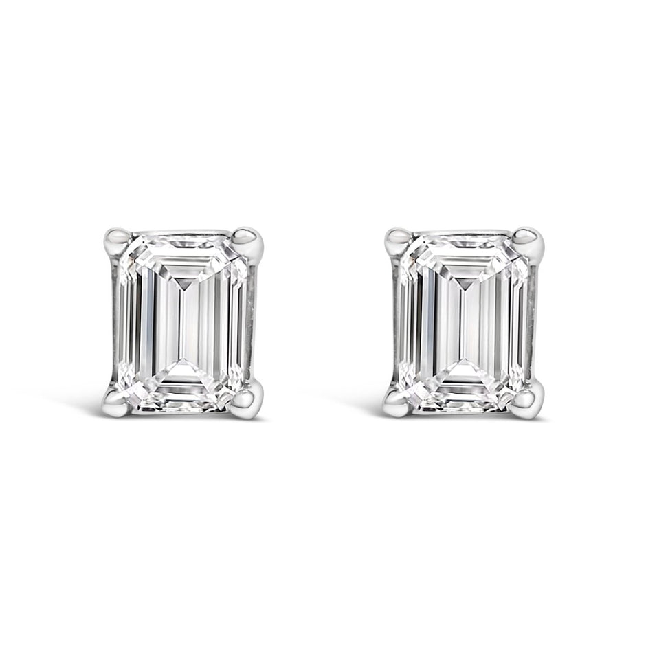 14K White Gold 1.0 Cttw Emerald Cut Lab-Grown Diamond Solitaire Stud Earrings (F-G Color, VS1-VS2 Clarity) - Earrings - Custom Crafting Alliance, LLC