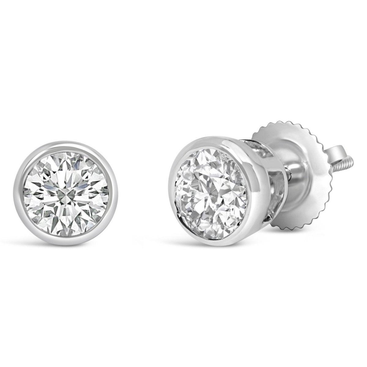14K White Gold 1.0 Cttw Lab Grown Diamond Screw-Back Classic Bezel Solitaire Stud Earrings (G-H Color, VS2-SI1 Clarity) - Earrings - Custom Crafting Alliance, LLC