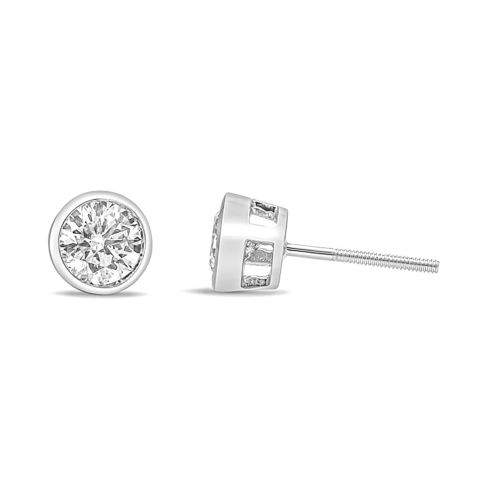 14K White Gold 1.0 Cttw Lab Grown Diamond Screw-Back Classic Bezel Solitaire Stud Earrings (G-H Color, VS2-SI1 Clarity) - Earrings - Custom Crafting Alliance, LLC