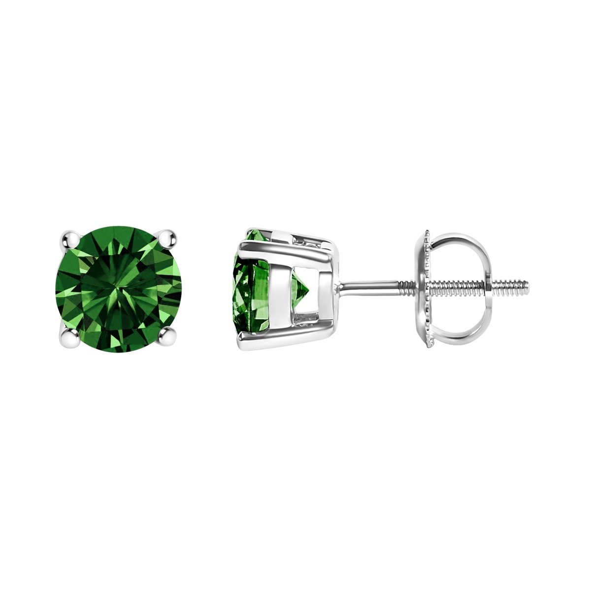 14K White Gold 1.0 Cttw Lab Grown Green Diamond Classic Solitaire Stud Earrings - Earrings - Custom Crafting Alliance, LLC
