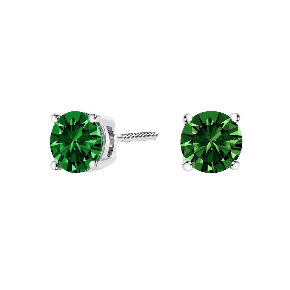 14K White Gold 1.0 Cttw Lab Grown Green Diamond Classic Solitaire Stud Earrings - Earrings - Custom Crafting Alliance, LLC