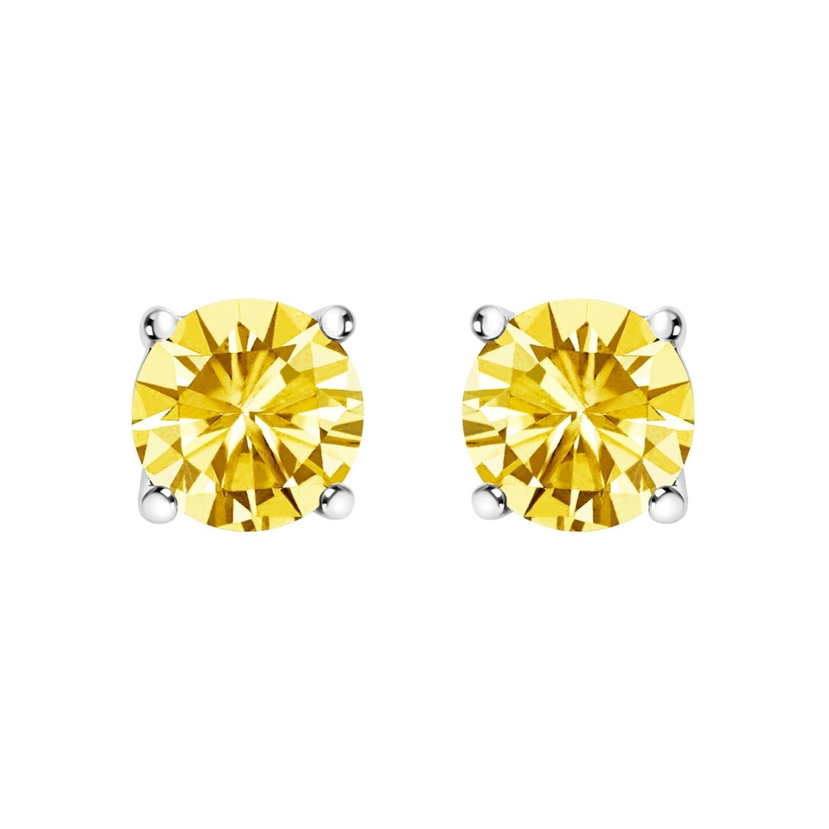 14K White Gold 1.0 Cttw Lab Grown Yellow Diamond Solitaire Stud Earrings (Yellow Color, VS2-SI1 Clarity) - Earrings - Custom Crafting Alliance, LLC