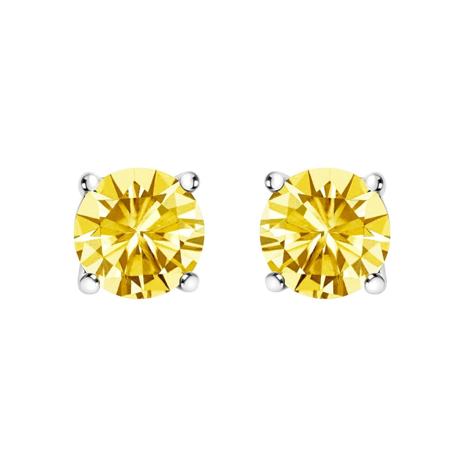 14K White Gold 1.0 Cttw Lab Grown Yellow Diamond Solitaire Stud Earrings (Yellow Color, VS2-SI1 Clarity) - Earrings - Custom Crafting Alliance, LLC