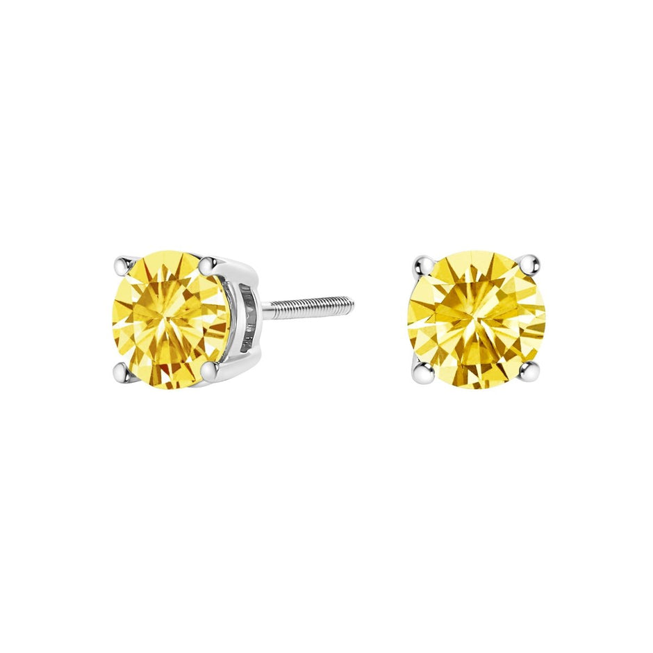 14K White Gold 1.0 Cttw Lab Grown Yellow Diamond Solitaire Stud Earrings (Yellow Color, VS2-SI1 Clarity) - Earrings - Custom Crafting Alliance, LLC