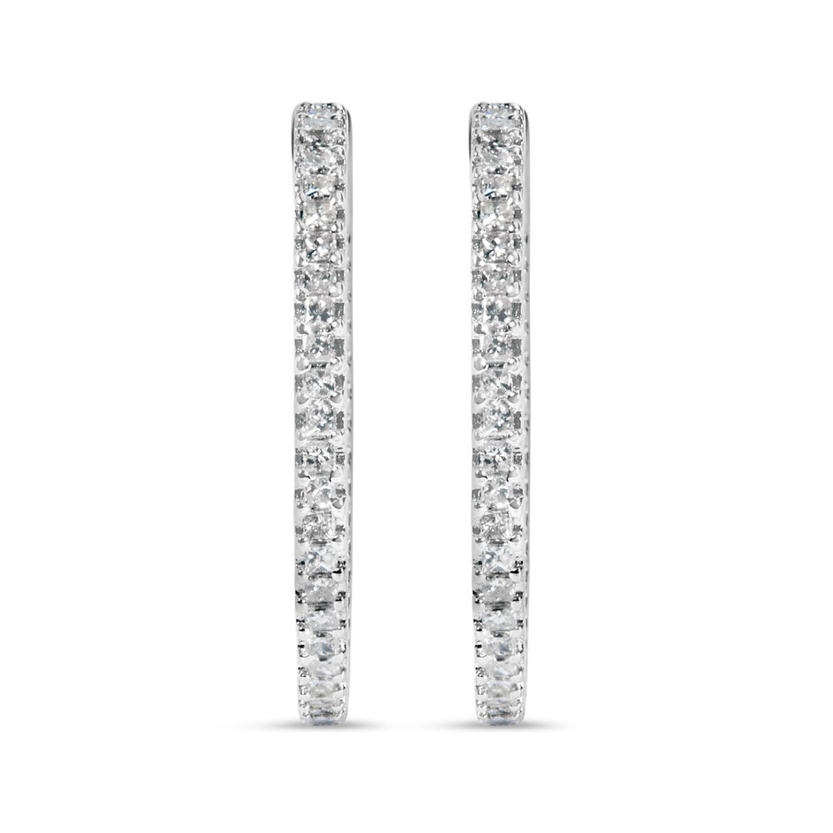 14K White Gold 1.0 Cttw Princess Diamond Inside Out Hoop Earrings (H-I Color, I1-I2 Clarity) - 23 MM - Earrings - Custom Crafting Alliance, LLC