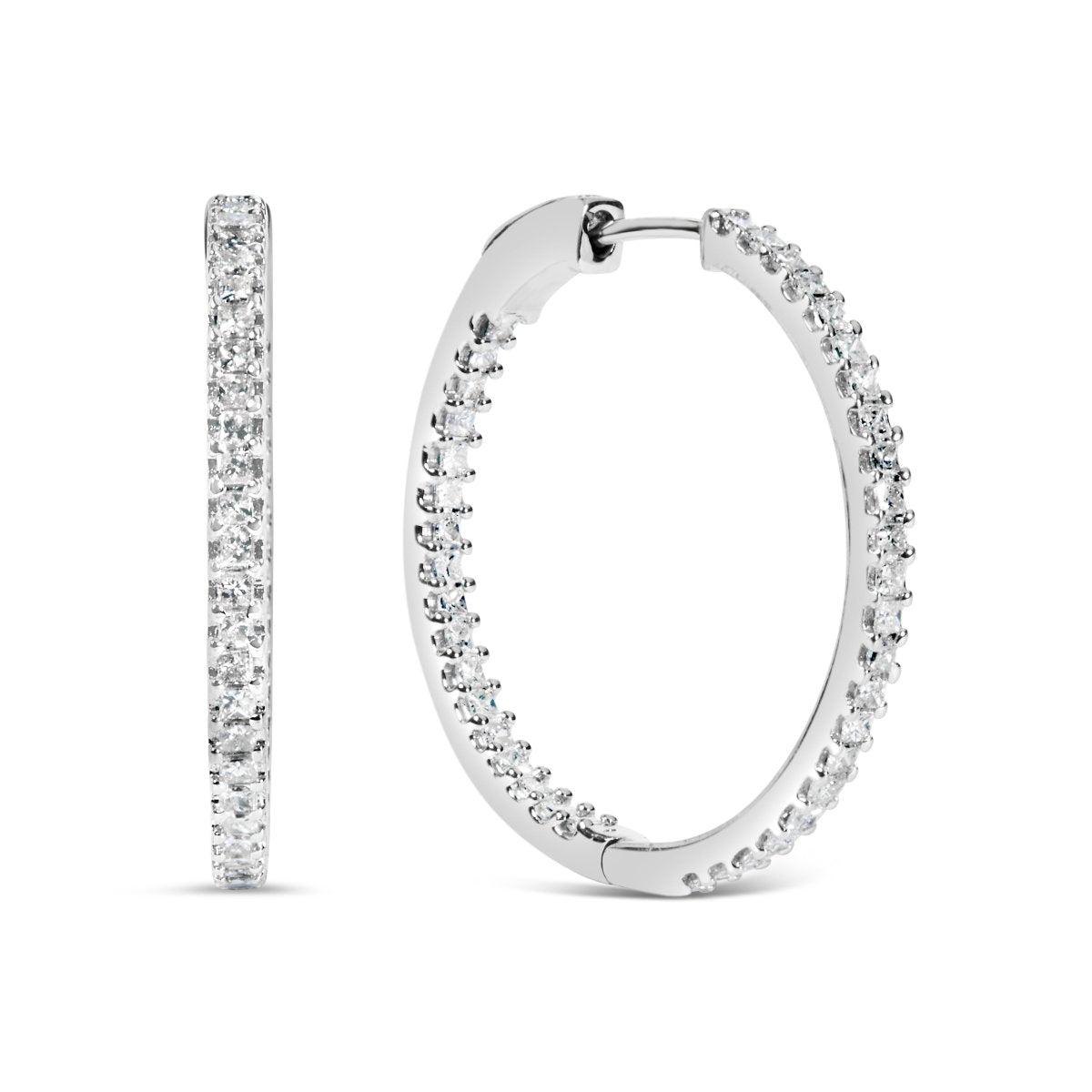 14K White Gold 1.0 Cttw Princess Diamond Inside Out Hoop Earrings (H-I Color, I1-I2 Clarity) - 23 MM - Earrings - Custom Crafting Alliance, LLC