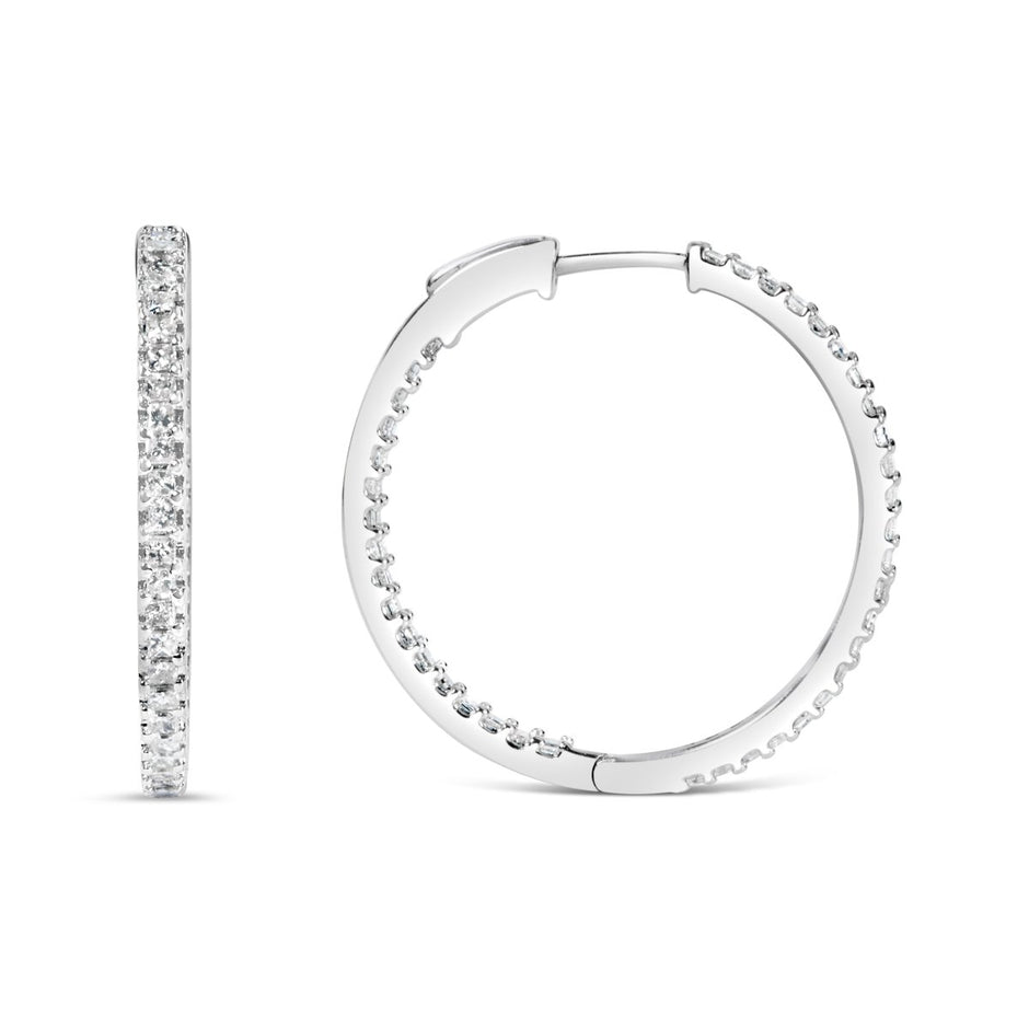 14K White Gold 1.0 Cttw Princess Diamond Inside Out Hoop Earrings (H-I Color, I1-I2 Clarity) - 23 MM - Earrings - Custom Crafting Alliance, LLC
