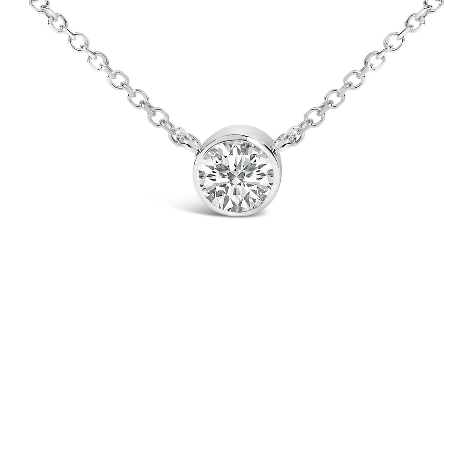 14K White Gold 1.00 Cttw Bezel Set Round Lab-Grown Diamond Solitaire 18