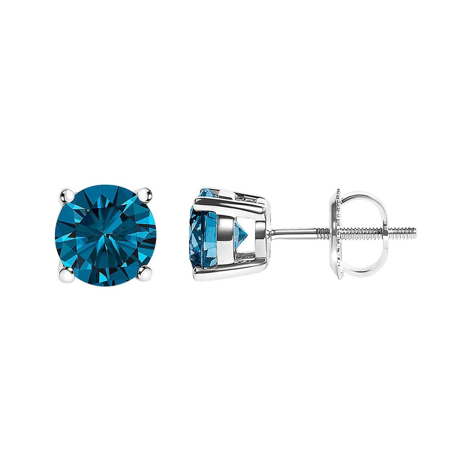 14K White Gold 1.00 Cttw Blue Lab Grown Diamond Stud Earrings with Screw Backs - Earrings - Custom Crafting Alliance, LLC