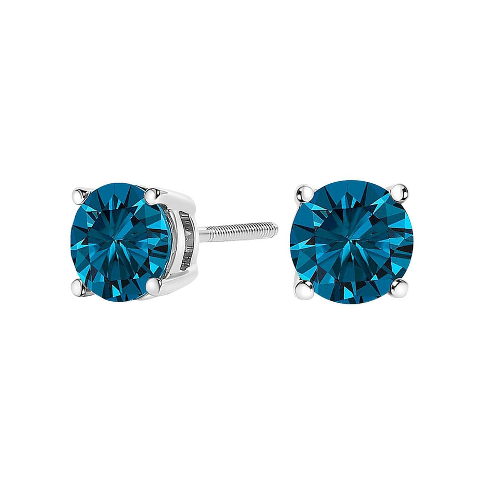 14K White Gold 1.00 Cttw Blue Lab Grown Diamond Stud Earrings with Screw Backs - Earrings - Custom Crafting Alliance, LLC