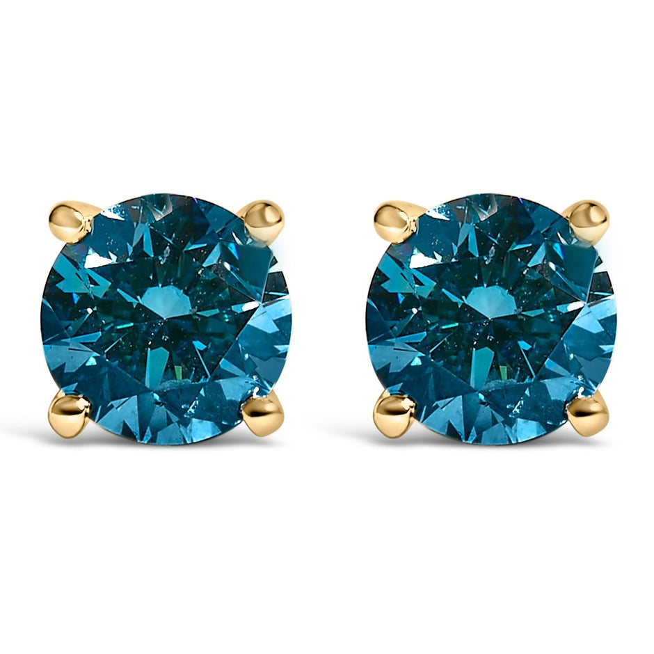 14K White Gold 1.00 Cttw Blue Lab Grown Diamond Stud Earrings with Screw Backs - Earrings - Custom Crafting Alliance, LLC