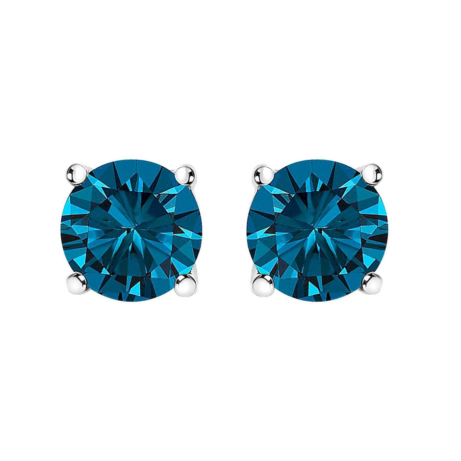 14K White Gold 1.00 Cttw Blue Lab Grown Diamond Stud Earrings with Screw Backs - Earrings - Custom Crafting Alliance, LLC