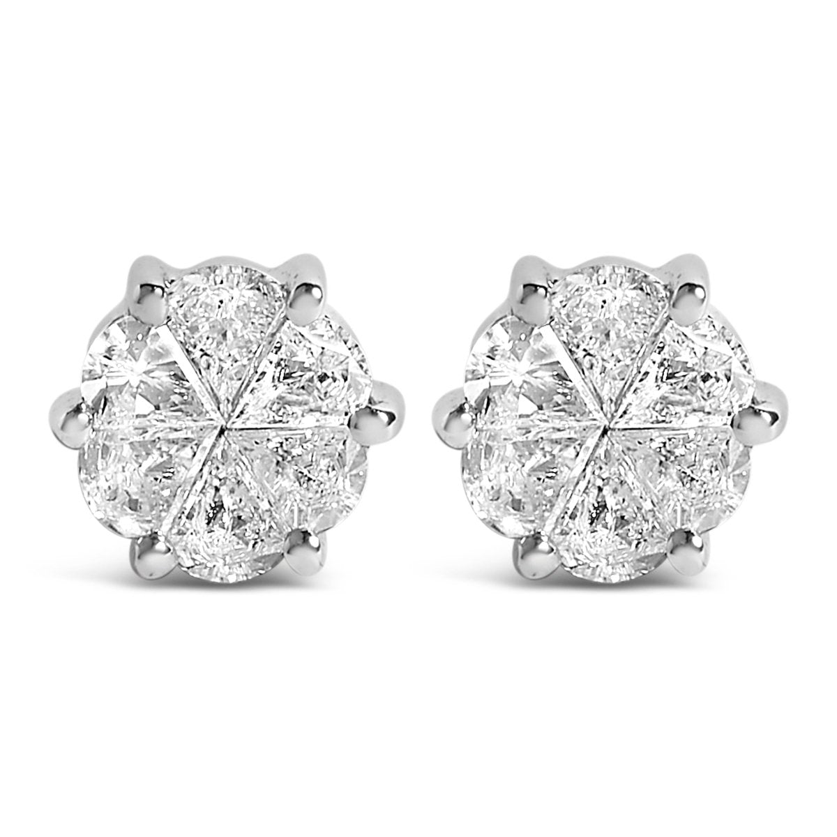 14K White Gold 1.00 Cttw Pie Cut Diamond Solitaire Style Stud Earring (H-I Color, SI1-SI2 Clarity) - Earrings - Custom Crafting Alliance, LLC