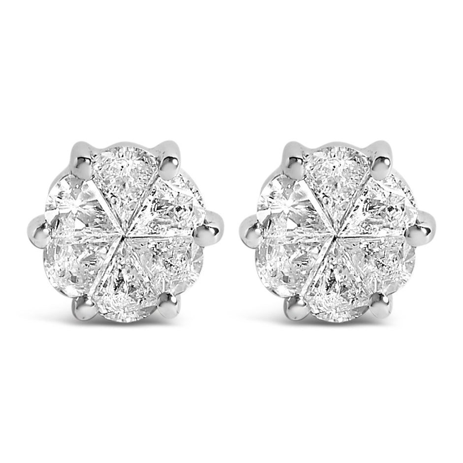 14K White Gold 1.00 Cttw Pie Cut Diamond Solitaire Style Stud Earring (H-I Color, SI1-SI2 Clarity) - Earrings - Custom Crafting Alliance, LLC