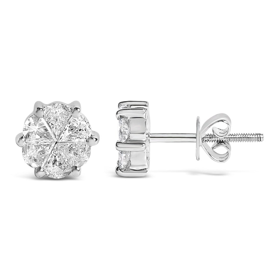 14K White Gold 1.00 Cttw Pie Cut Diamond Solitaire Style Stud Earring (H-I Color, SI1-SI2 Clarity) - Earrings - Custom Crafting Alliance, LLC