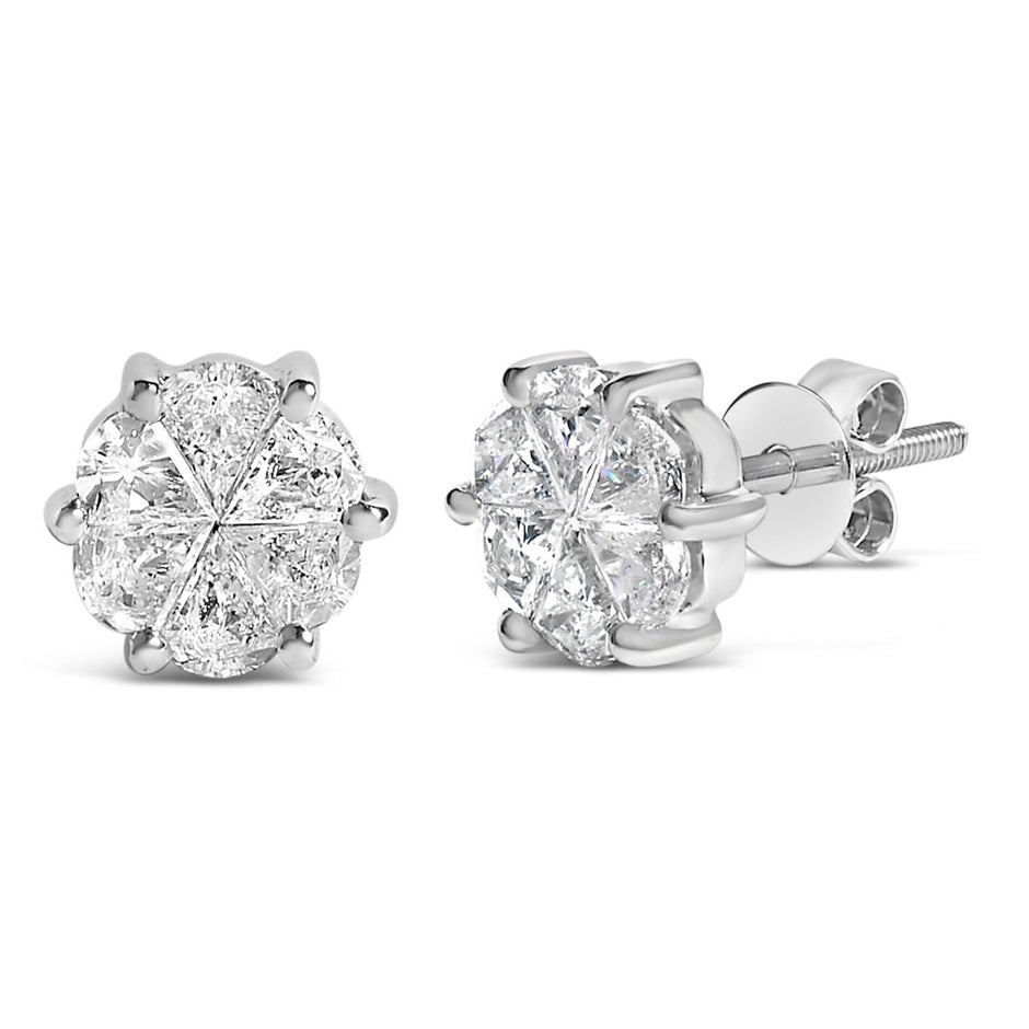 14K White Gold 1.00 Cttw Pie Cut Diamond Solitaire Style Stud Earring (H-I Color, SI1-SI2 Clarity) - Earrings - Custom Crafting Alliance, LLC