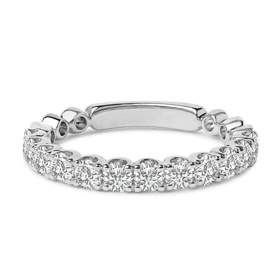 14K White Gold 1.00 Cttw Round Diamond Prong Set Wedding Band - Rings - Custom Crafting Alliance, LLC