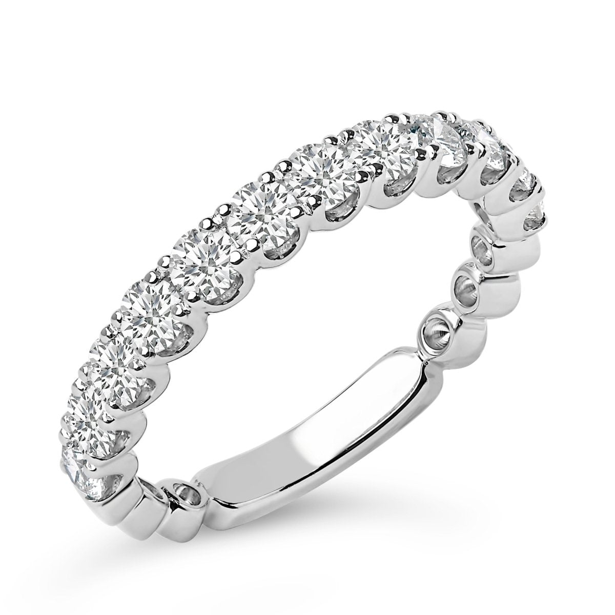 14K White Gold 1.00 Cttw Round Diamond Prong Set Wedding Band - Rings - Custom Crafting Alliance, LLC