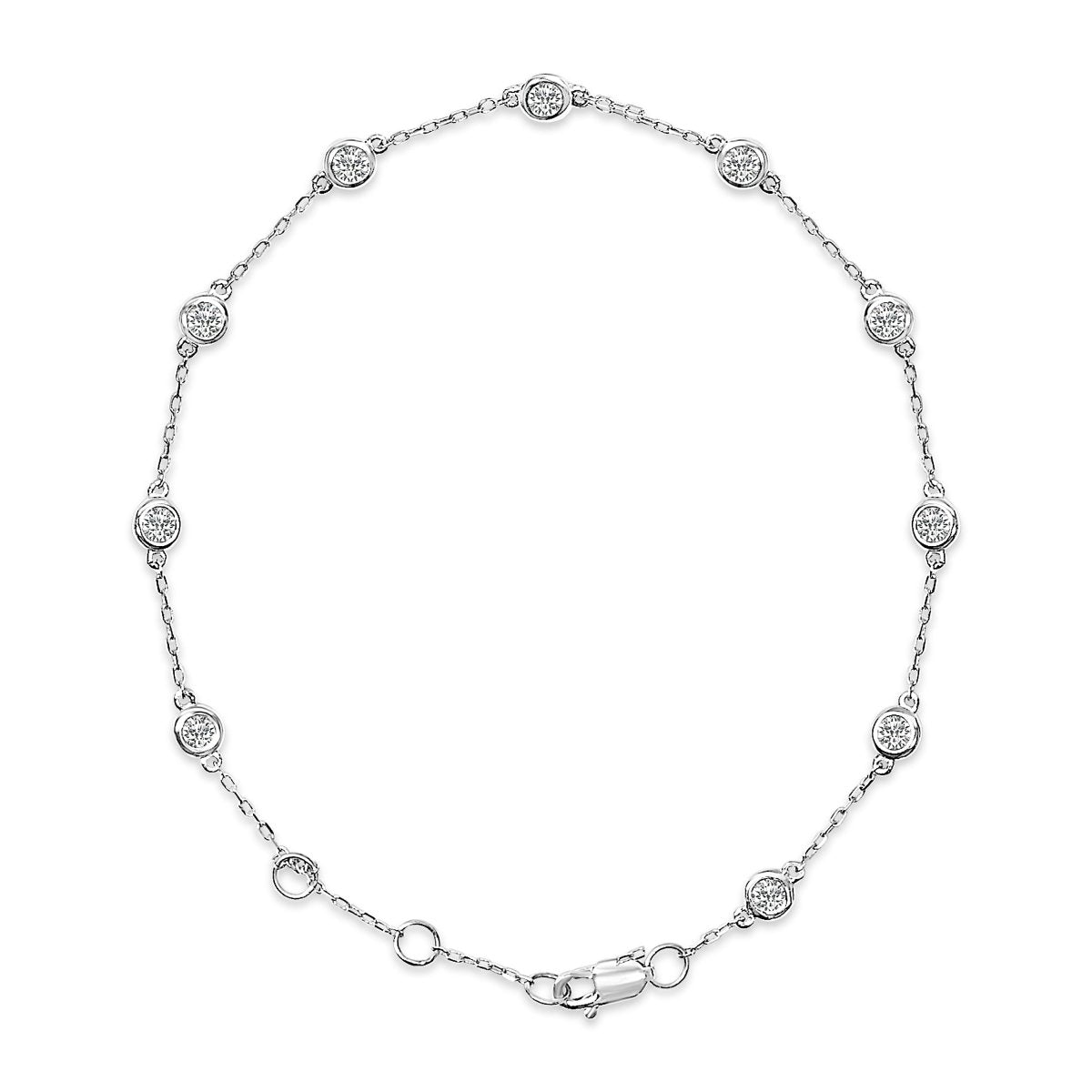 14K White Gold 1/2 Cttw Bezel Set Lab Grown Diamond Station Bracelet - Bracelets - Custom Crafting Alliance, LLC