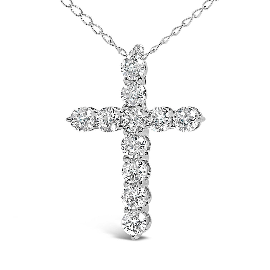 14K White Gold 1/2 Cttw Lab Grown Diamond 11 Stone Cross Pendant Necklace - Necklaces - Custom Crafting Alliance, LLC