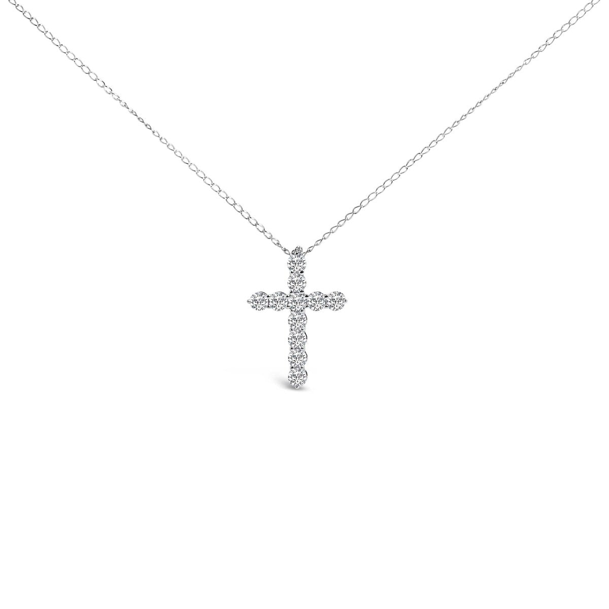14K White Gold 1/2 Cttw Lab Grown Diamond 11 Stone Cross Pendant Necklace - Necklaces - Custom Crafting Alliance, LLC