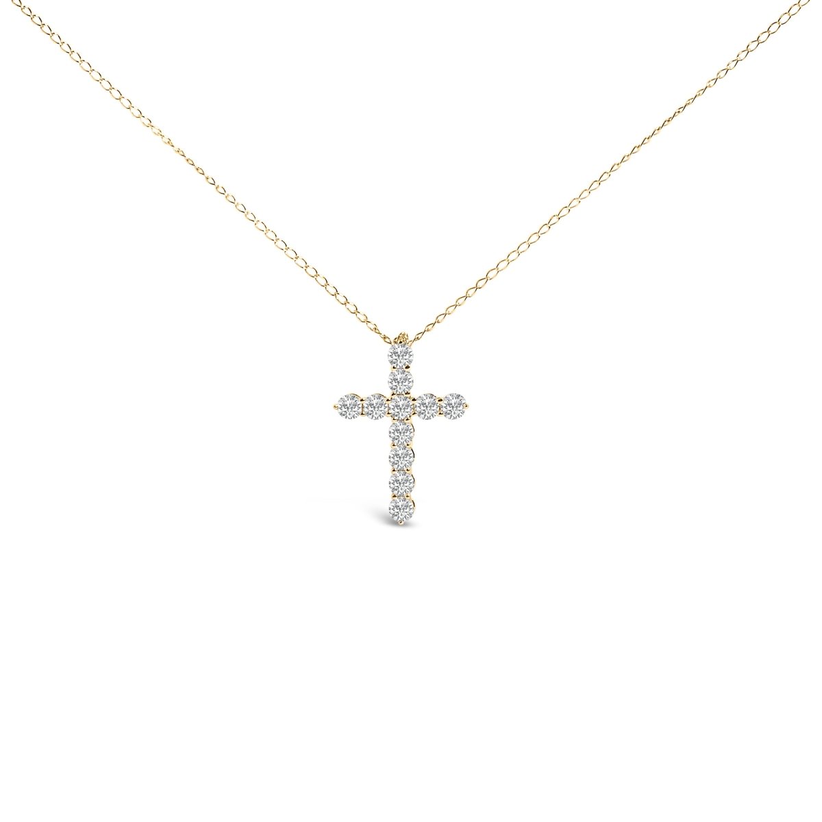 14K White Gold 1/2 Cttw Lab Grown Diamond 11 Stone Cross Pendant Necklace - Necklaces - Custom Crafting Alliance, LLC