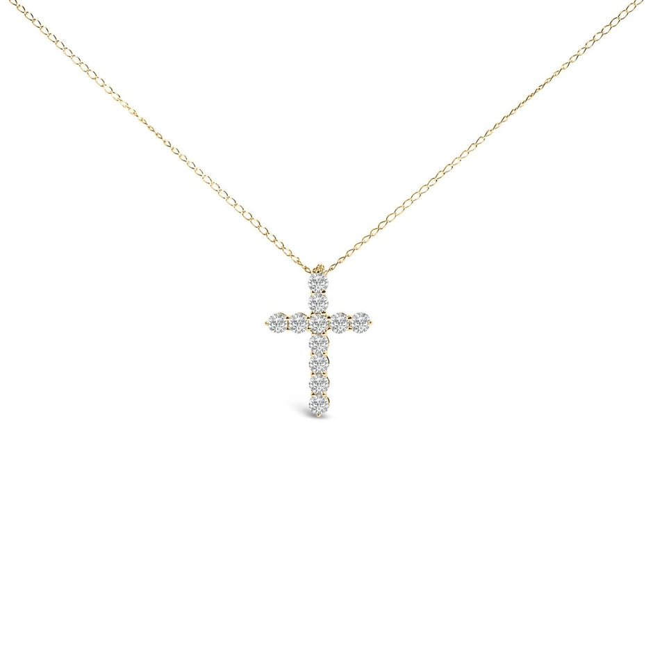 14K White Gold 1/2 Cttw Lab Grown Diamond 11 Stone Cross Pendant Necklace - Necklaces - Custom Crafting Alliance, LLC
