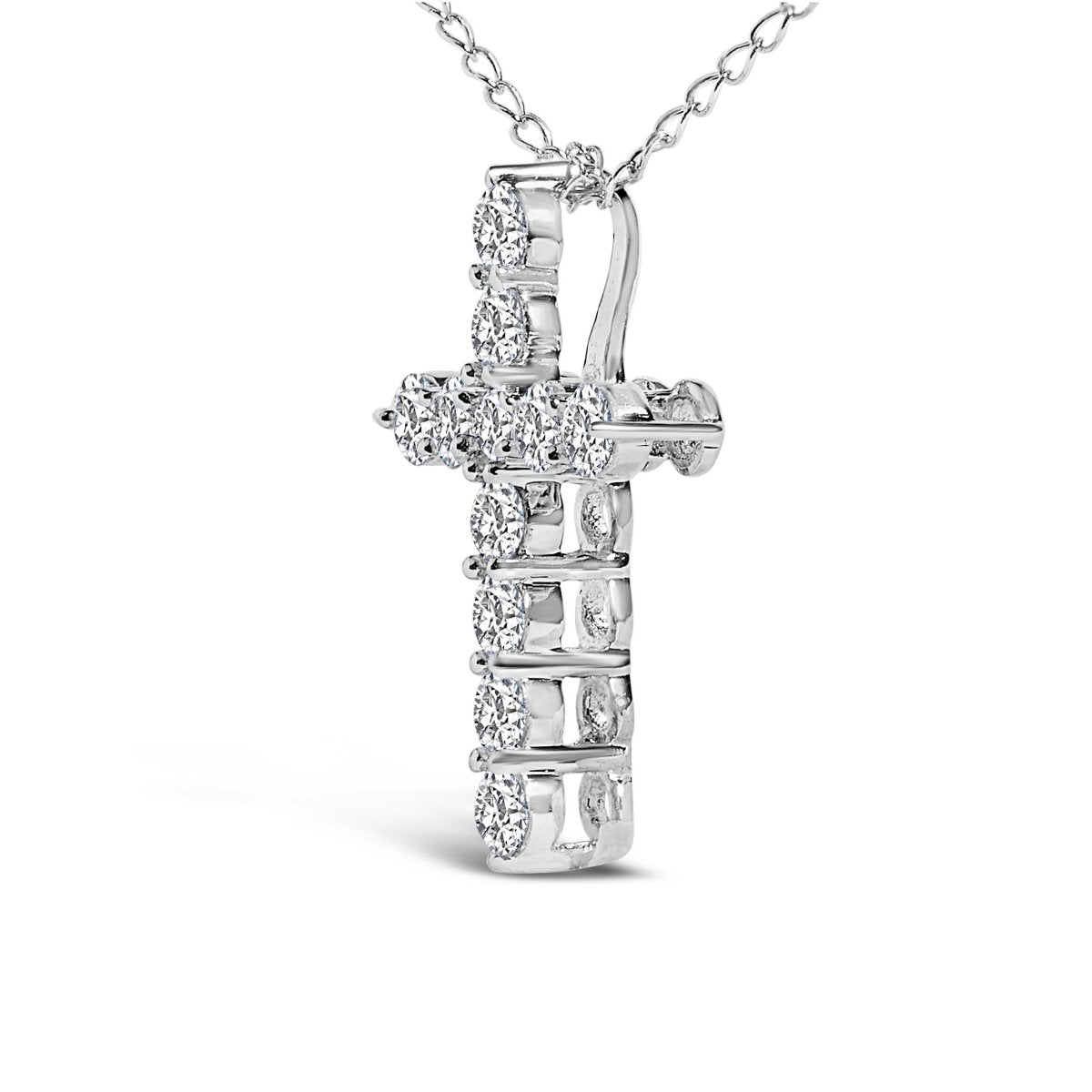 14K White Gold 1/2 Cttw Lab Grown Diamond 11 Stone Cross Pendant Necklace - Necklaces - Custom Crafting Alliance, LLC