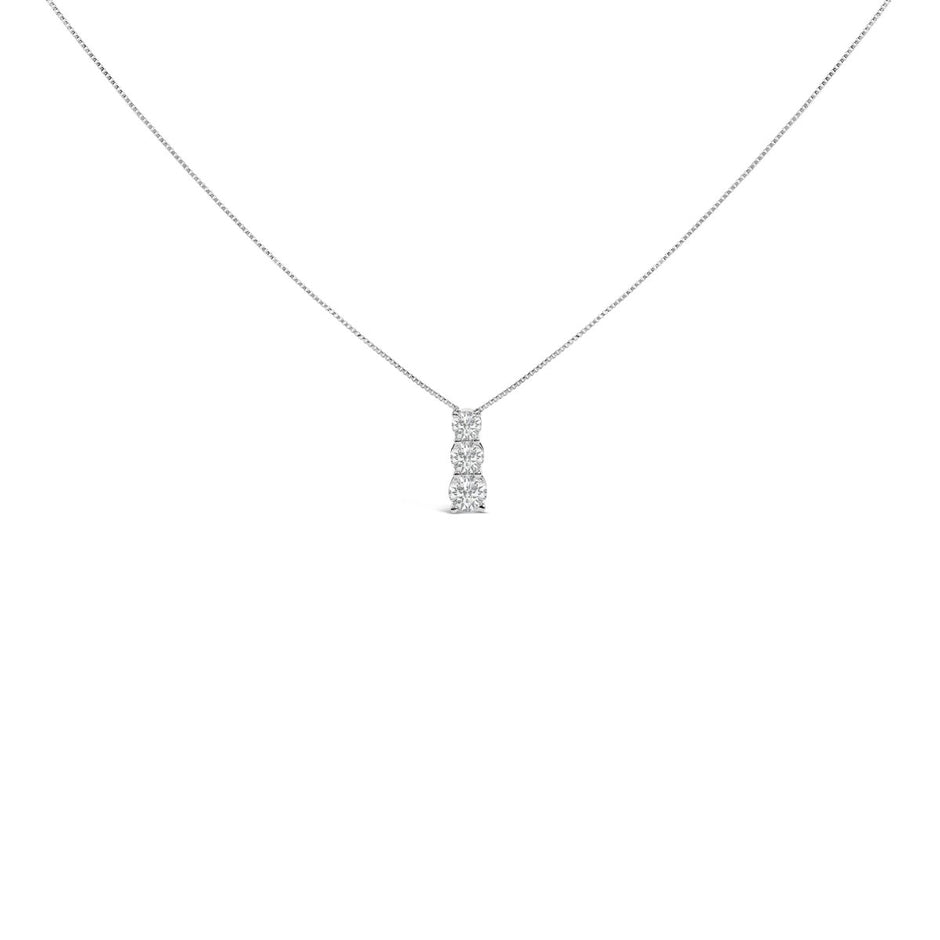 14K White Gold 1/2 Cttw Lab Grown Diamond Three Stone Pendant Necklace - Necklaces - Custom Crafting Alliance, LLC