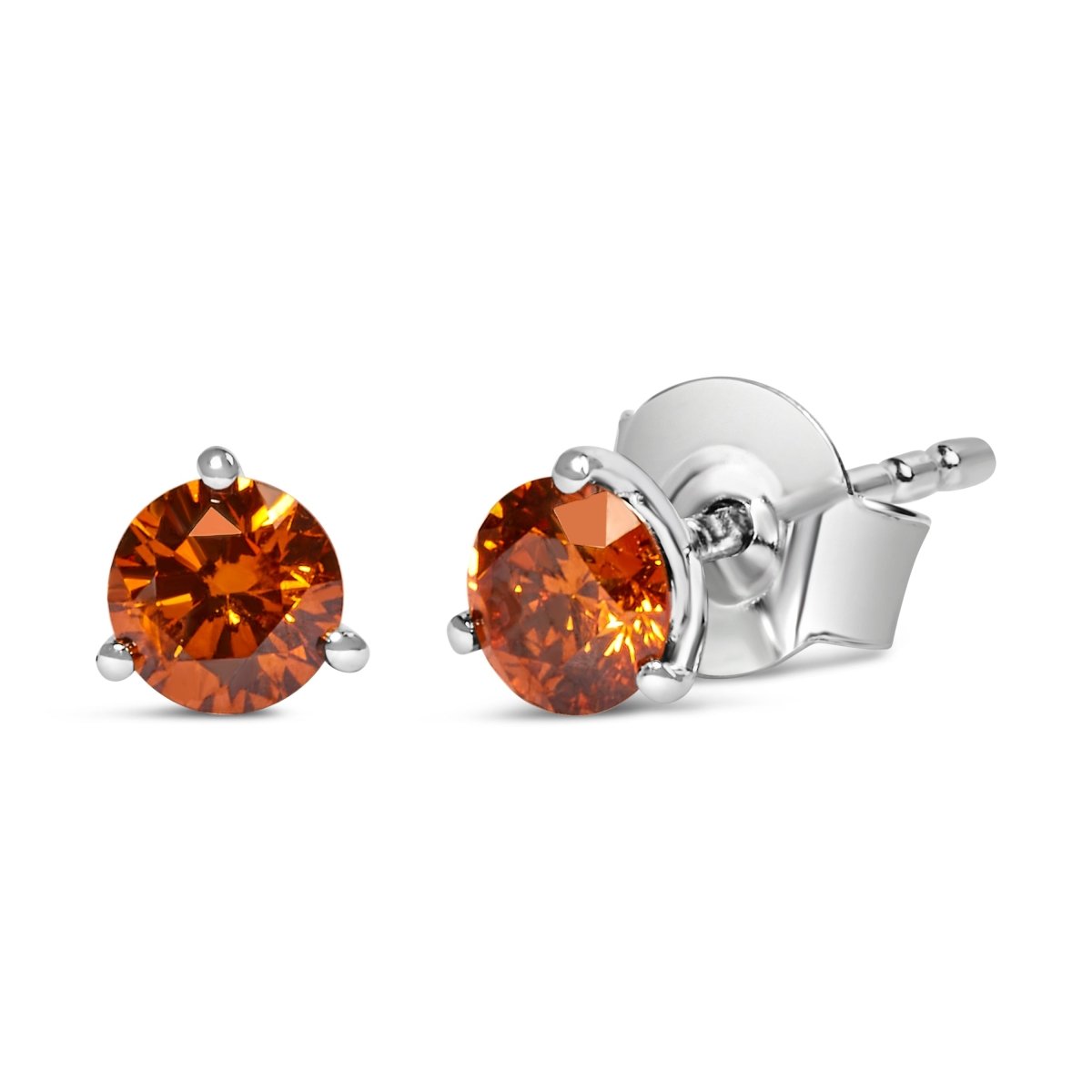 14K White Gold 1/2 Cttw Lab-Grown Round Brilliant-Cut Orange Diamond Classic 3-Prong Martini set Stud Earrings (Orange Color, VS1-VS2 Clarity) - Earrings - Custom Crafting Alliance, LLC