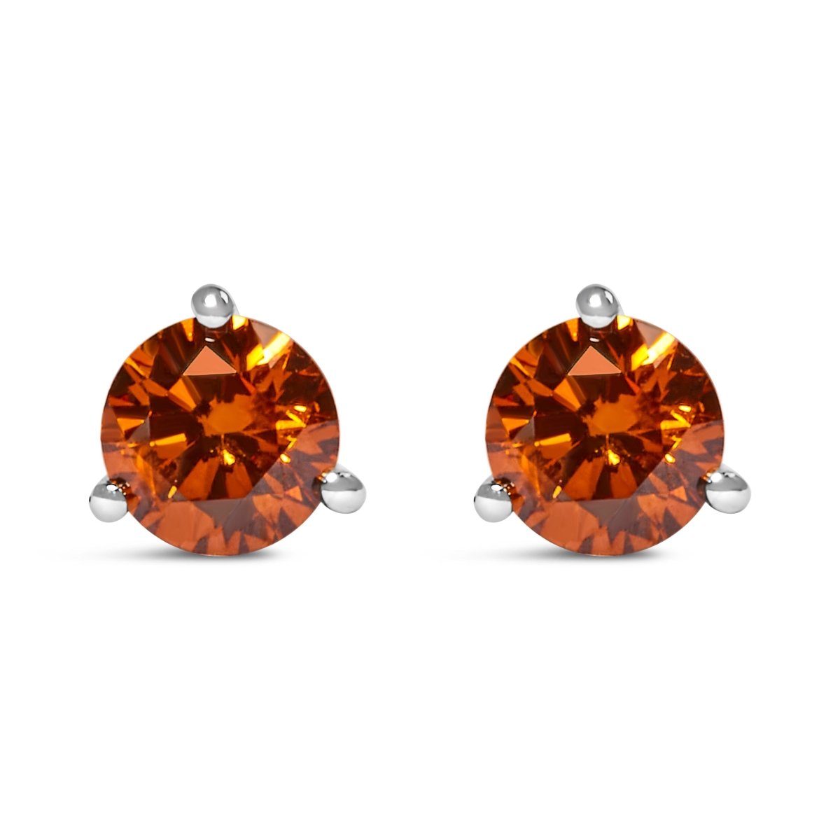 14K White Gold 1/2 Cttw Lab-Grown Round Brilliant-Cut Orange Diamond Classic 3-Prong Martini set Stud Earrings (Orange Color, VS1-VS2 Clarity) - Earrings - Custom Crafting Alliance, LLC