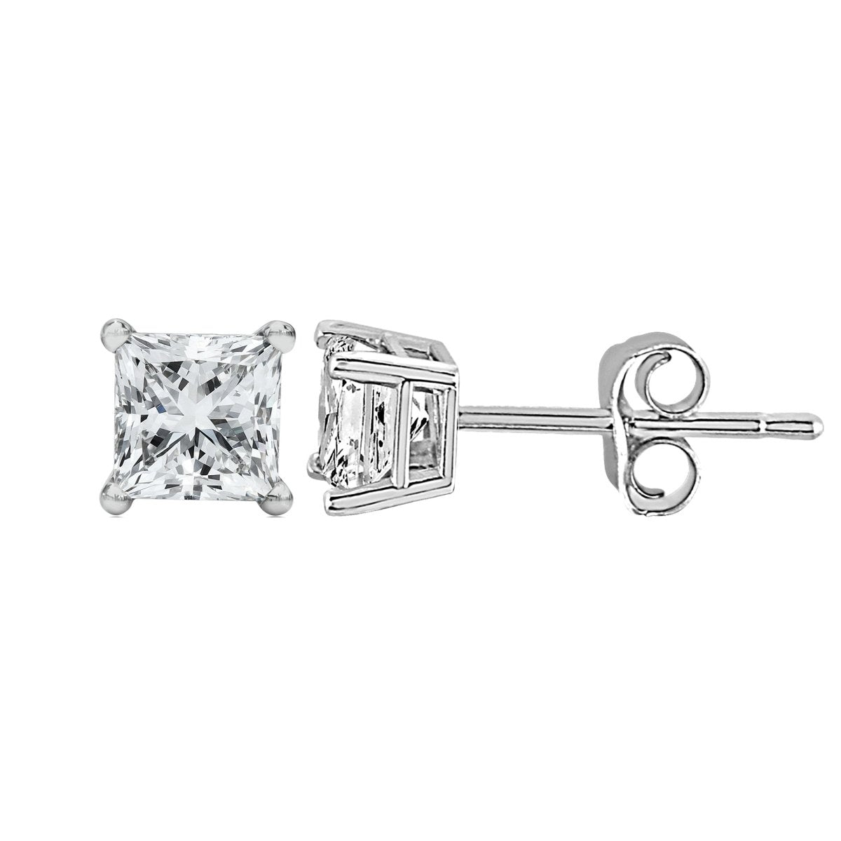 14K White Gold 1/2 Cttw Princess Cut Lab Grown Diamond Solitaire Stud Earrings (F-G Color, VS2-SI1 Clarity) - Earrings - Custom Crafting Alliance, LLC