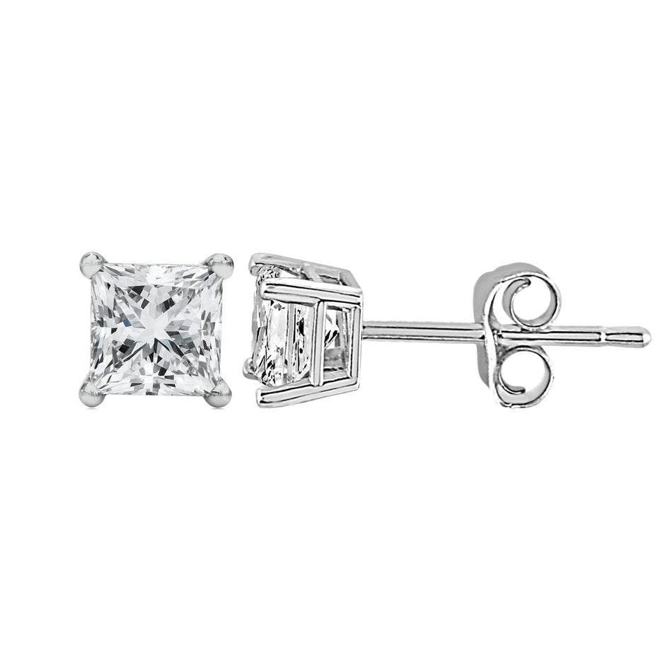 14K White Gold 1/2 Cttw Princess Cut Lab Grown Diamond Solitaire Stud Earrings (F-G Color, VS2-SI1 Clarity) - Earrings - Custom Crafting Alliance, LLC