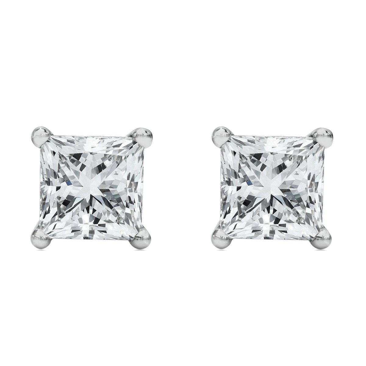 14K White Gold 1/2 Cttw Princess Cut Lab Grown Diamond Solitaire Stud Earrings (F-G Color, VS2-SI1 Clarity) - Earrings - Custom Crafting Alliance, LLC