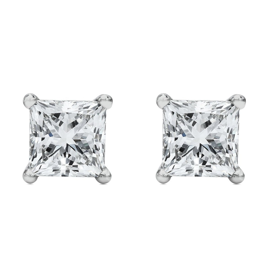 14K White Gold 1/2 Cttw Princess Cut Lab Grown Diamond Solitaire Stud Earrings (F-G Color, VS2-SI1 Clarity) - Earrings - Custom Crafting Alliance, LLC