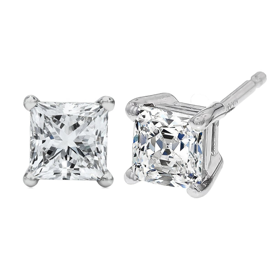 14K White Gold 1/2 Cttw Princess Cut Lab Grown Diamond Solitaire Stud Earrings (F-G Color, VS2-SI1 Clarity) - Earrings - Custom Crafting Alliance, LLC